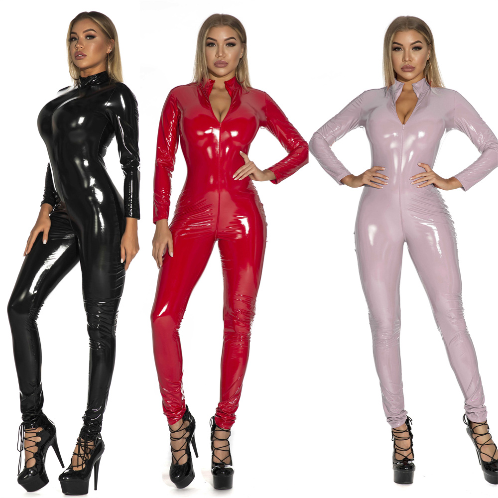 Sewing Latex - Kobiety Seksowny błyszczący kombinezon ze sztucznej